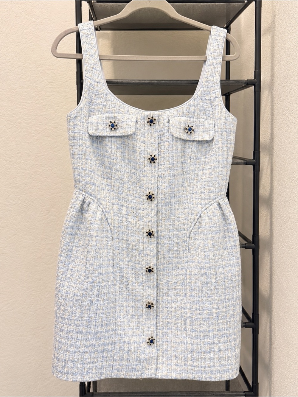 Self-Portrait Blue Bouclé Sleeveless Mini Dress US 8